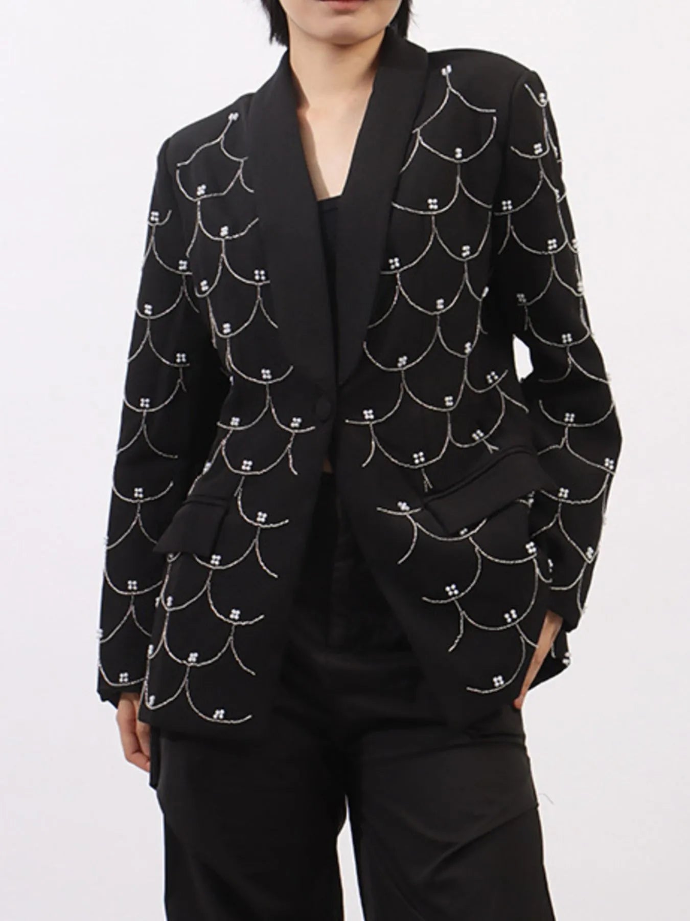 John Leon, Pearl Detail Long Sleeve Blazer