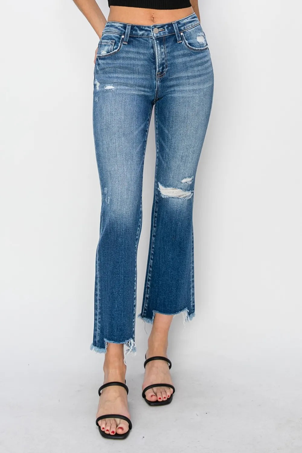 John Leon, Frayed Step Hem Ankle Straight Jeans