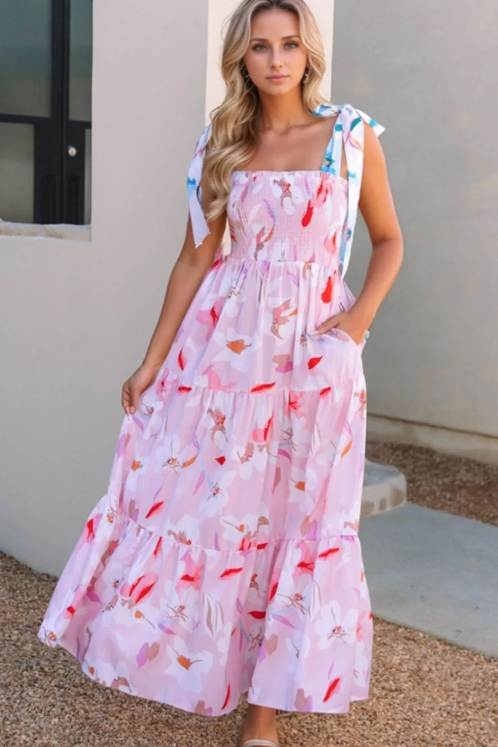 John Leon, Floral Print Shoulder Maxi Dress