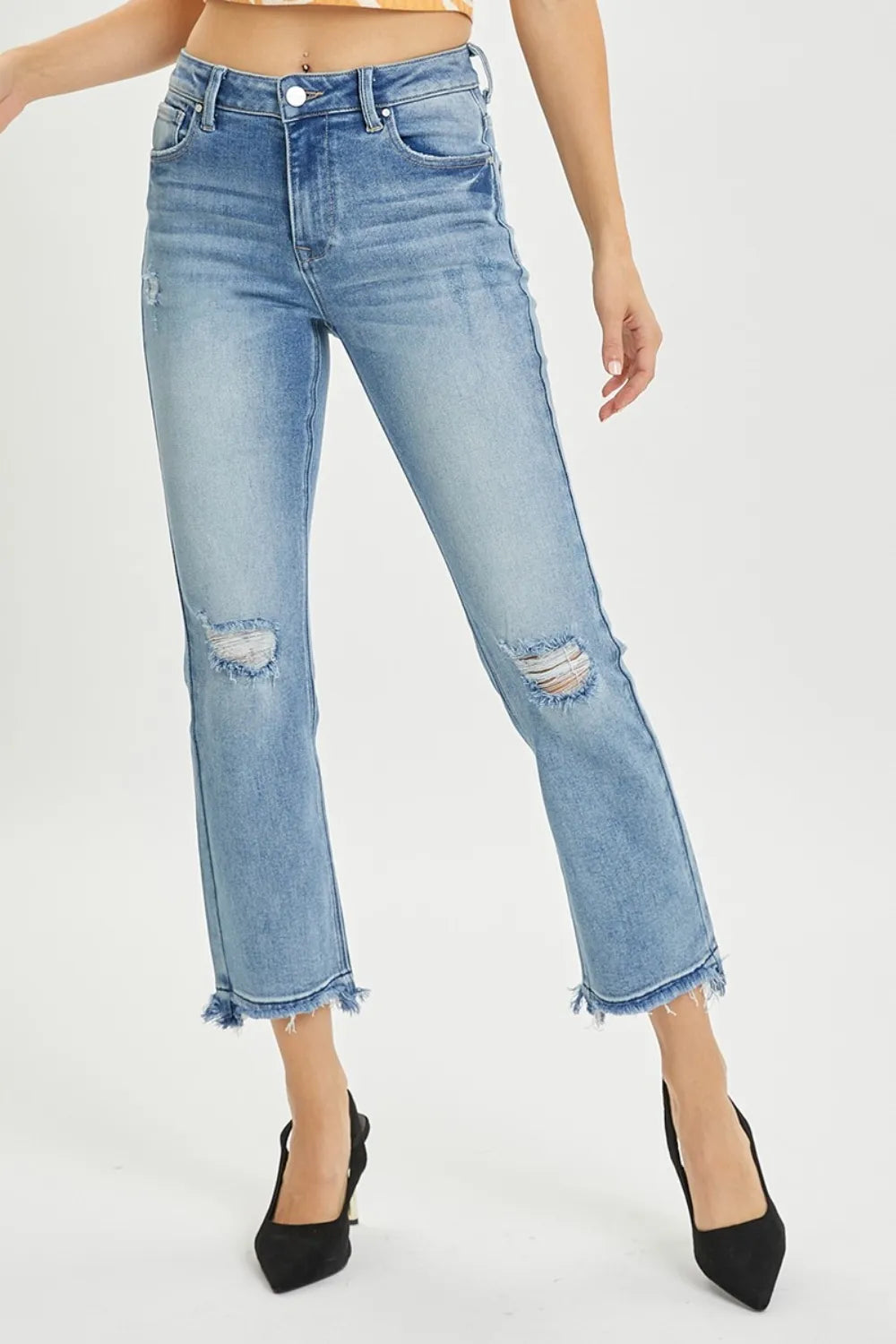 John Leon, High Rise Distressed Cropped Straight Jeans