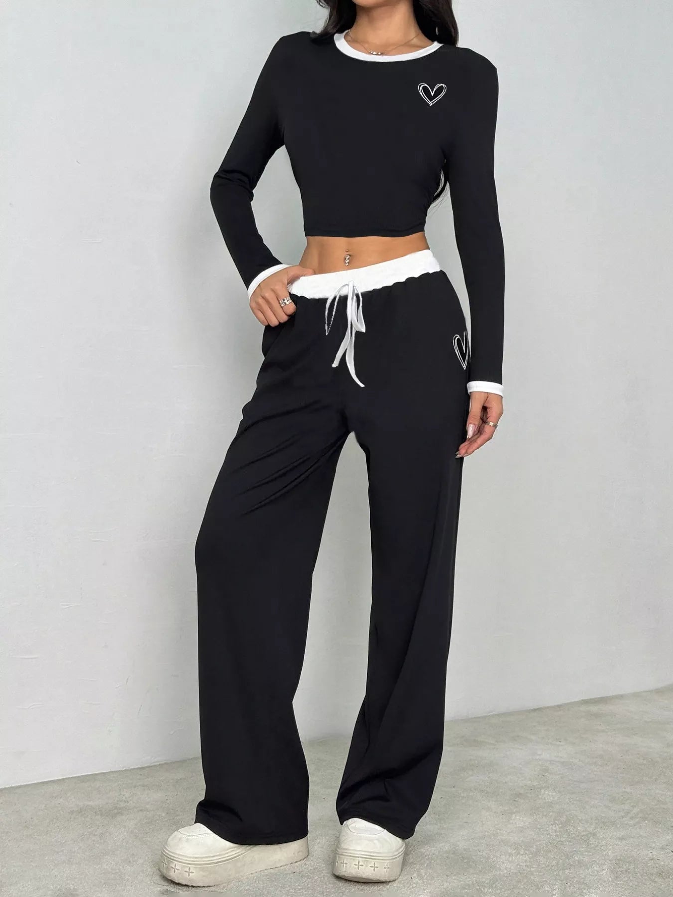 John Leon, Heart Crop Top and Wide Leg Pants Set