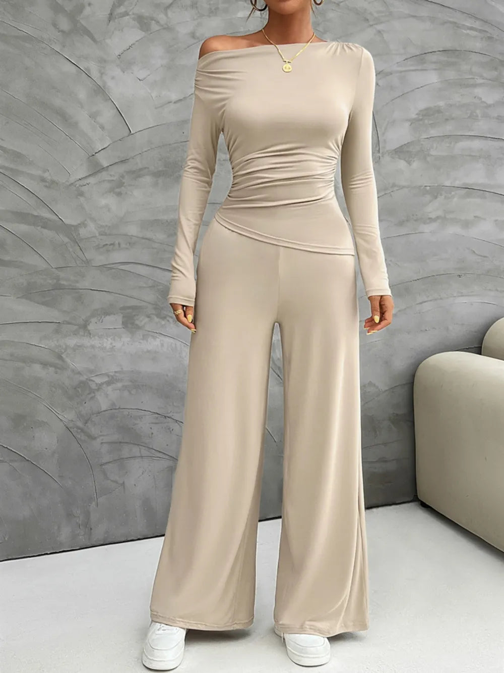 John Leon, Devine Long Sleeve Top and Wide Leg Pants Set