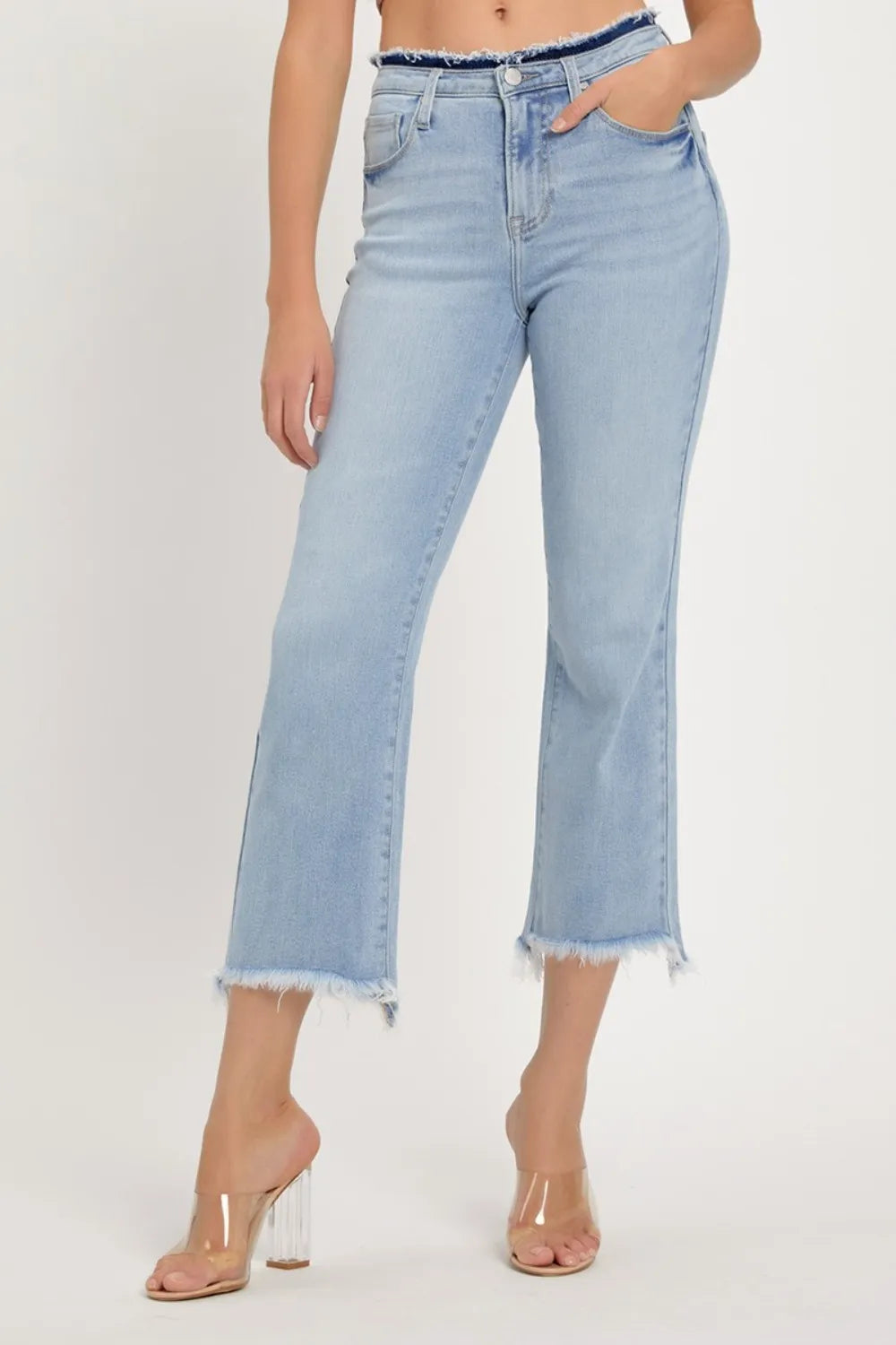 John Leon, High Rise Raw Edge Crop Jeans
