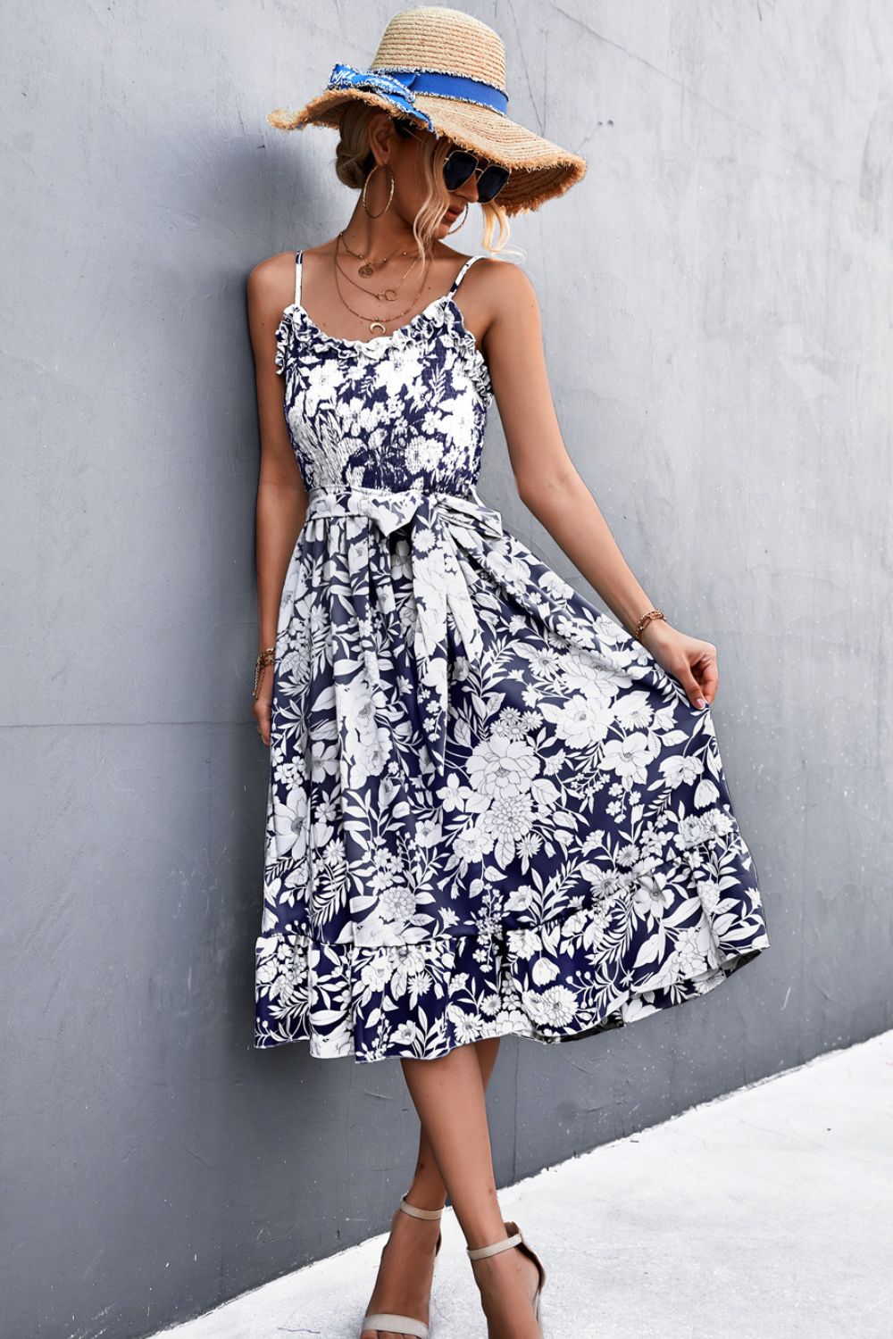 John Leon, Floral Trim Spaghetti Strap Dress