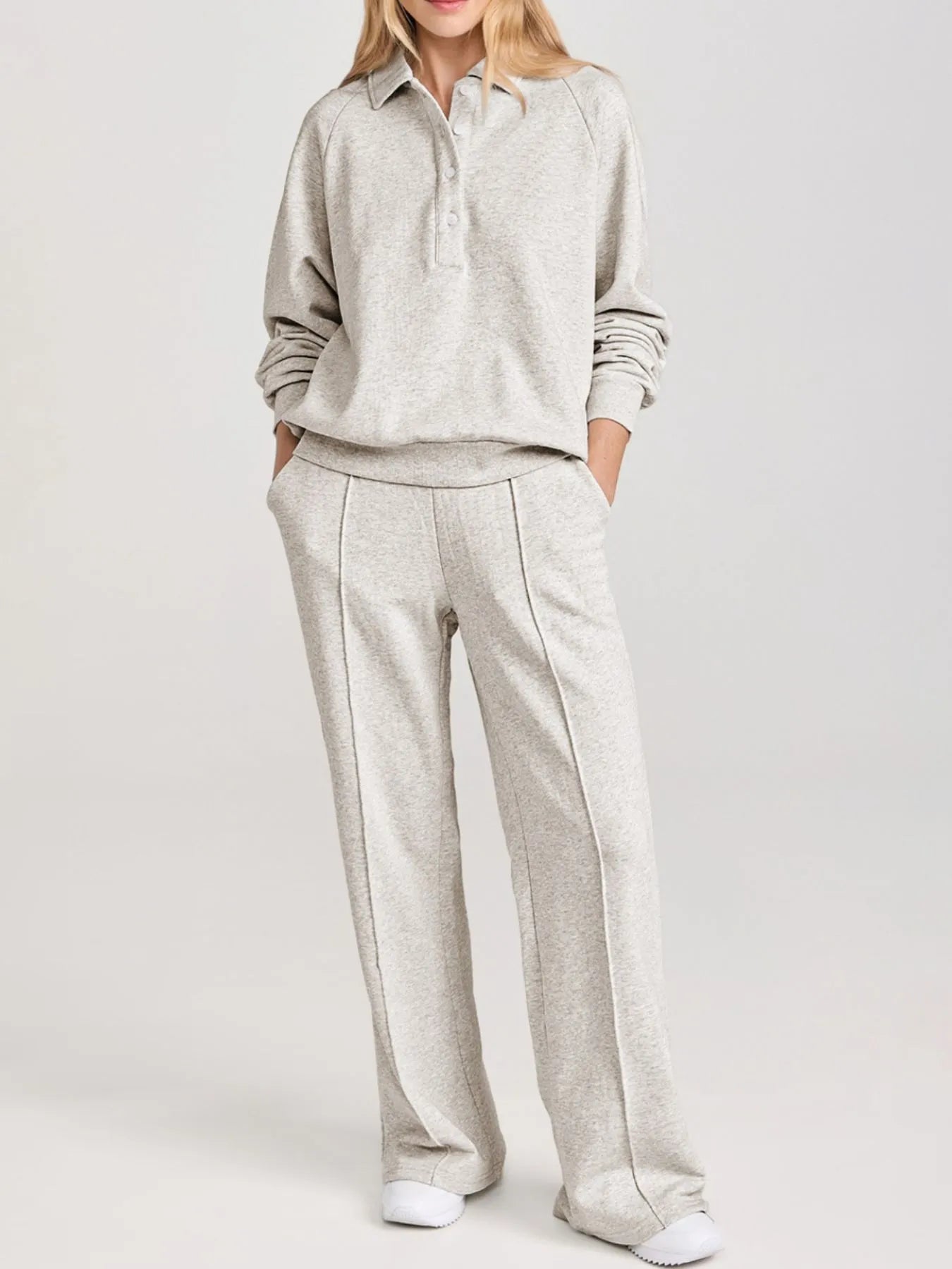 John Leon, Collared Sweatshirt and High Waist Pants Active Set
