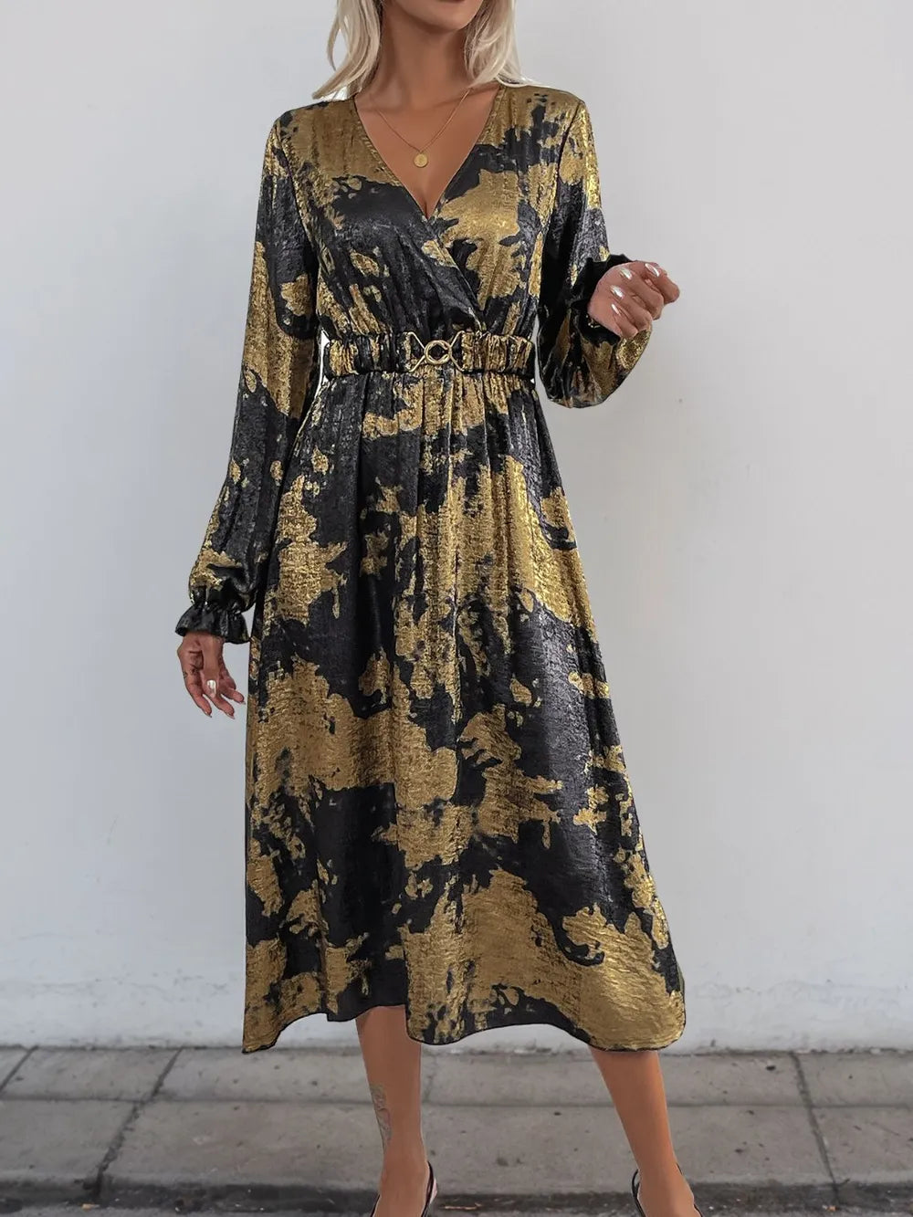 John Leon, Surplice Long Sleeve Midi Dress
