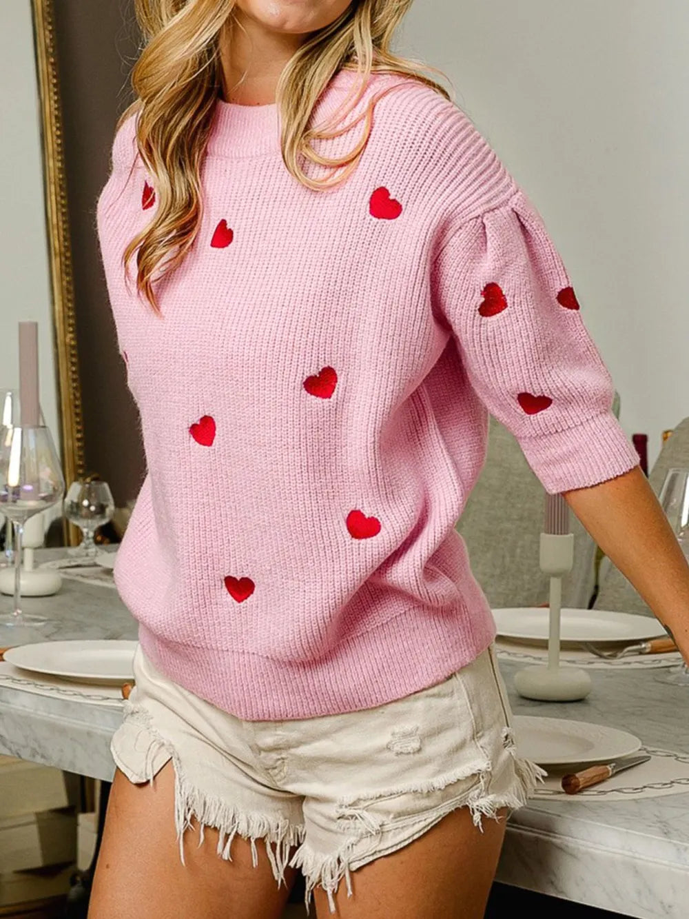 John Leon, Heart Embroidered Dropped Shoulder Sweater