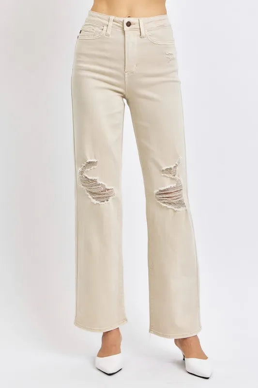 John Leon, High Waist Distressed Wide Leg Jeans