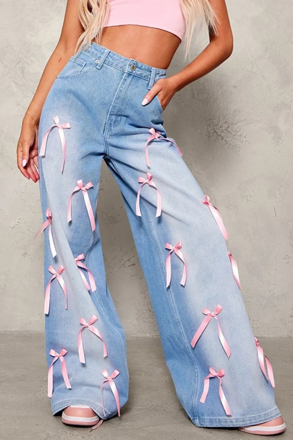 John Leon, Bow Decorated Wide Leg Denim Jeans