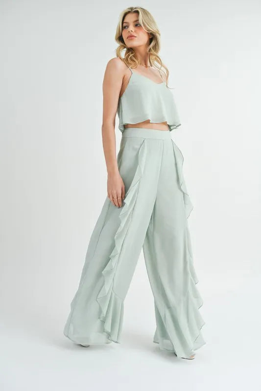 John Leon, Crop Cami and Ruffled Wide Leg Pants Set
