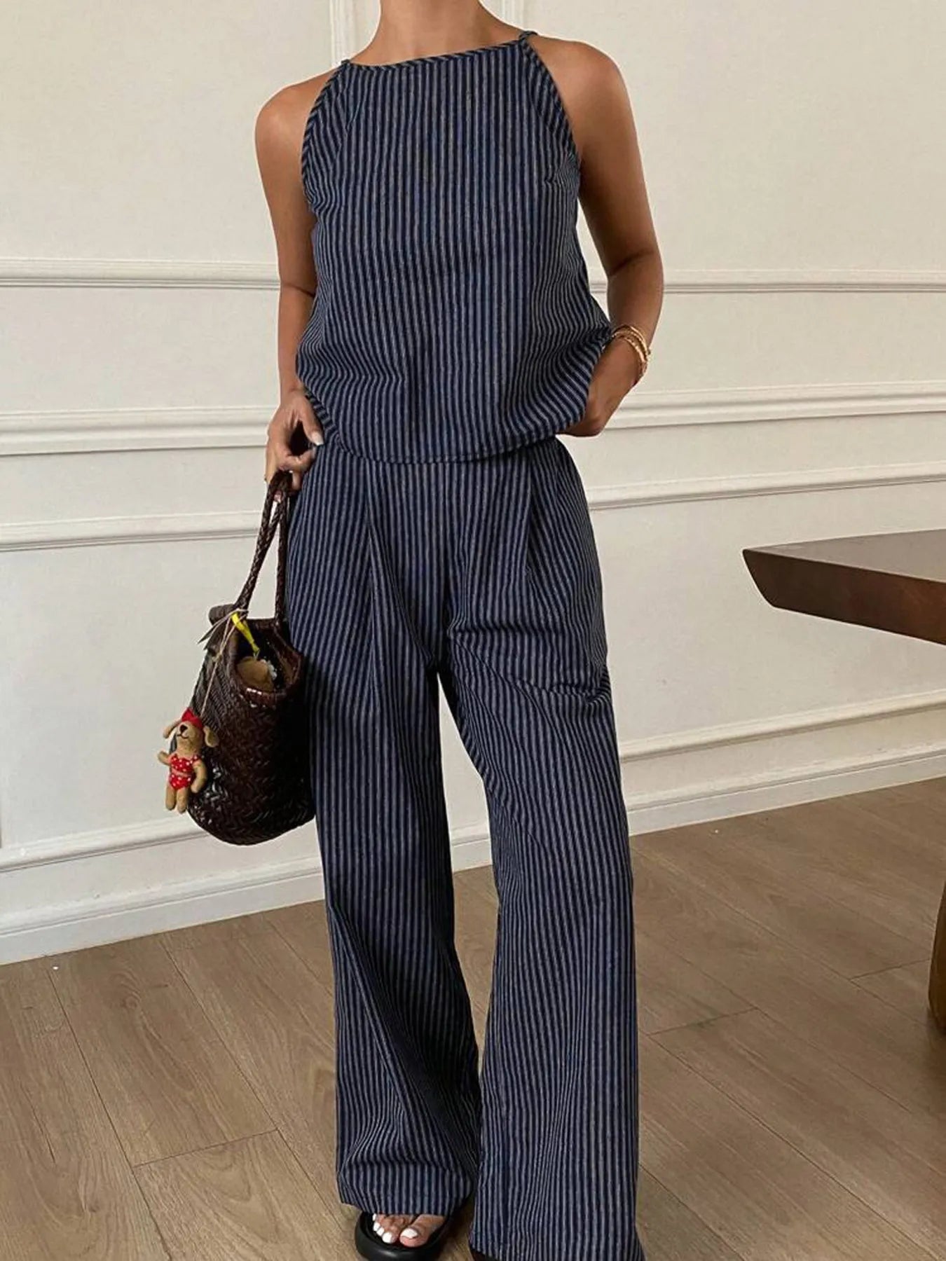 John Leon, Striped Round Neck Tank and Pants Set