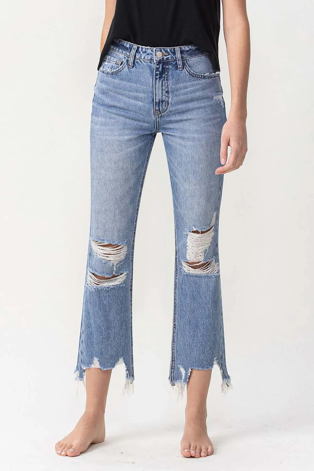 John Leon, High Rise Distressed Straight Jeans