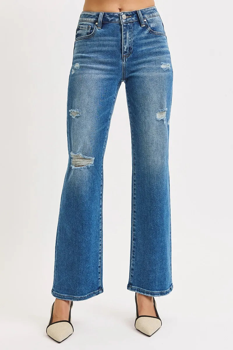 John Leon, High Rise Ankle Straight Front Body Distressed Jeans Plus Size