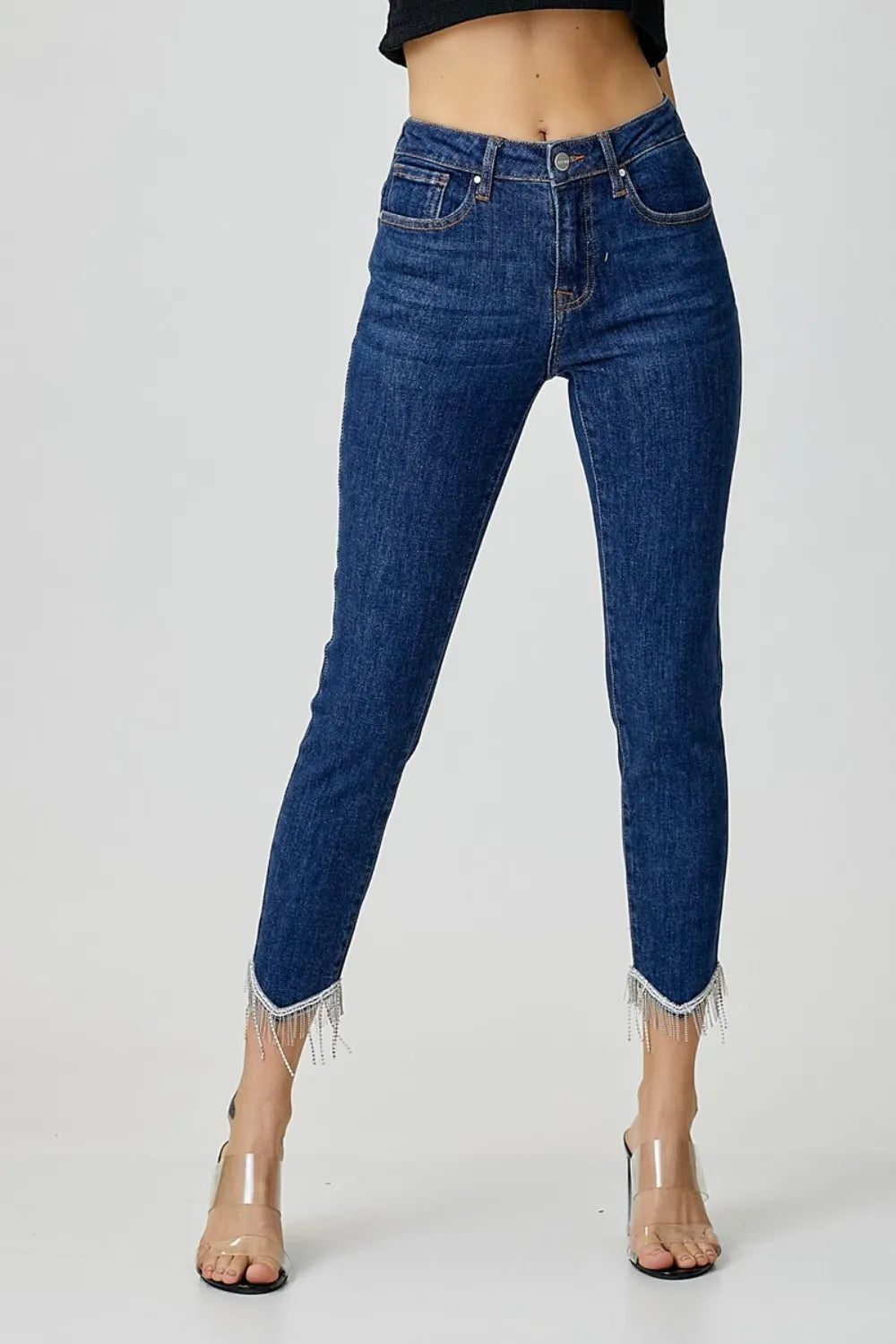 John Leon, Embellished Mid Rise Crop Skinny Jeans