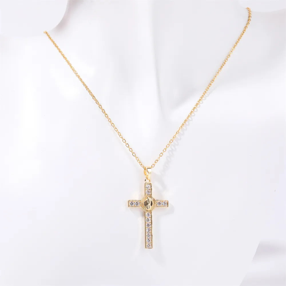 Inlaid Zircon Cross Necklace