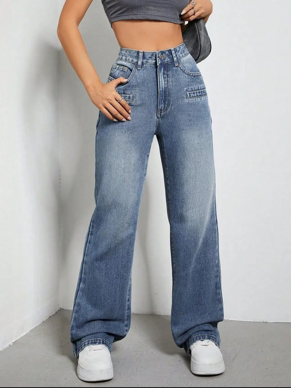 John Leon, High Rise Wide Leg Jeans with Pockets
