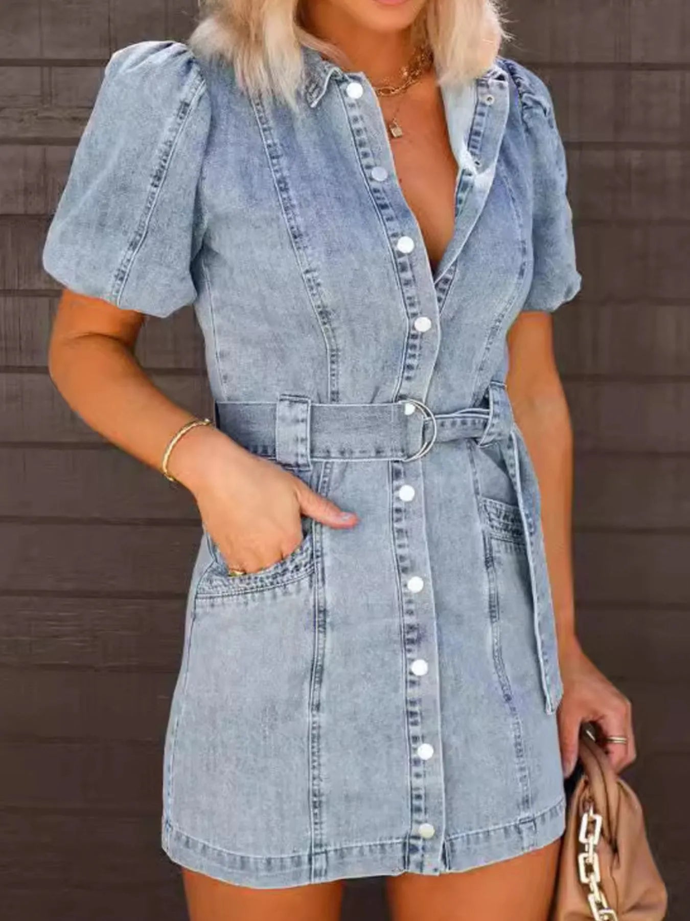 John Leon, Button-Up Sleeve Denim Dress
