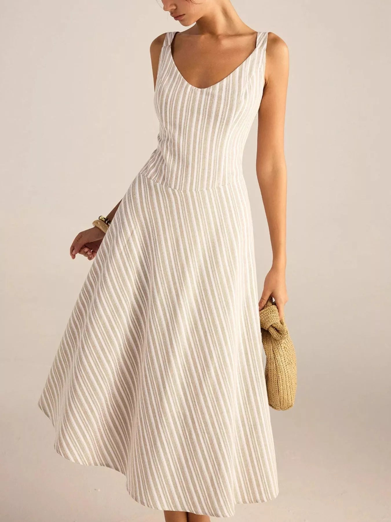 John Leon, Striped Sleeveless Midi Dress
