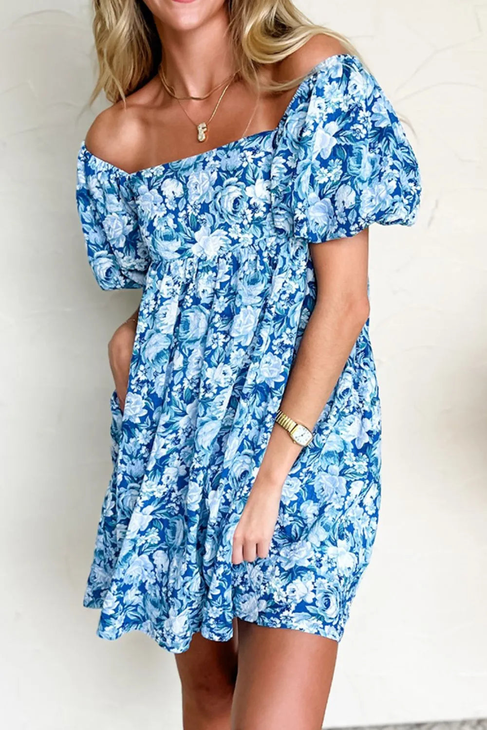 John Leon, Floral Sleeve Babydoll Mini Dress