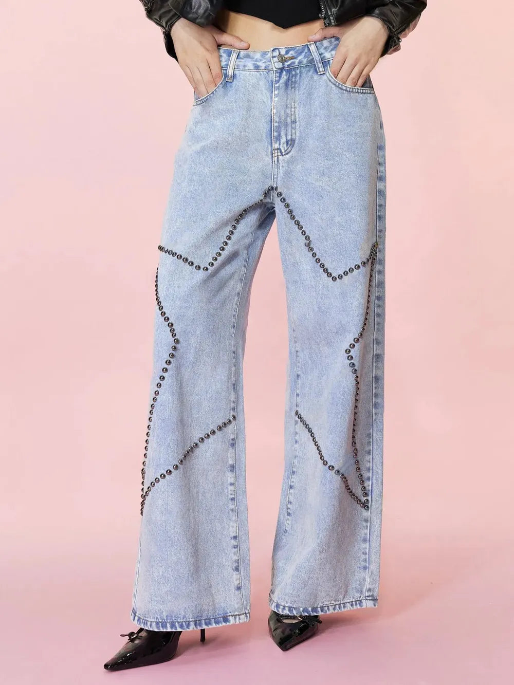 John Leon, Studded Star Straight Jeans with Pockets
