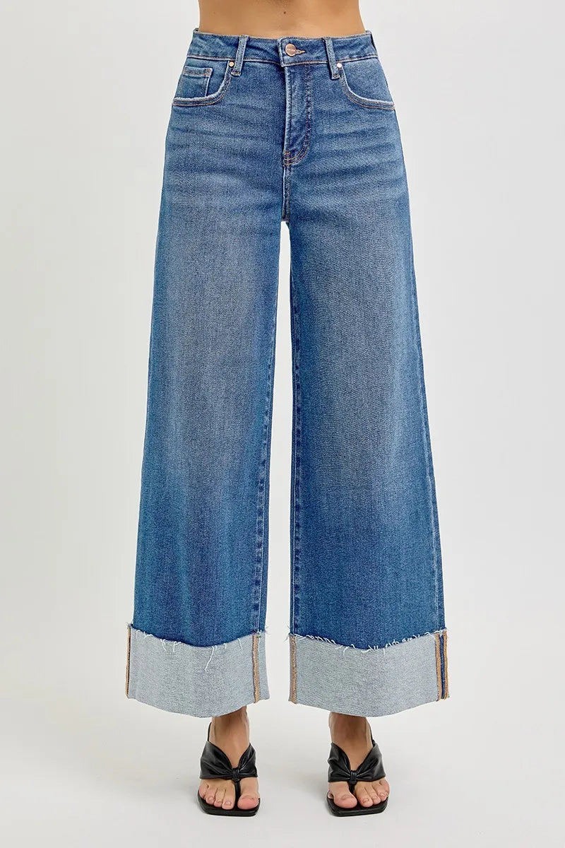 John Leon, Tummy Control High Rise Crop Wide Cuffed Jeans