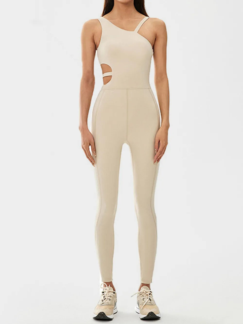 John Leon, Cutout Asymmetrical Neck Active Jumpsuit