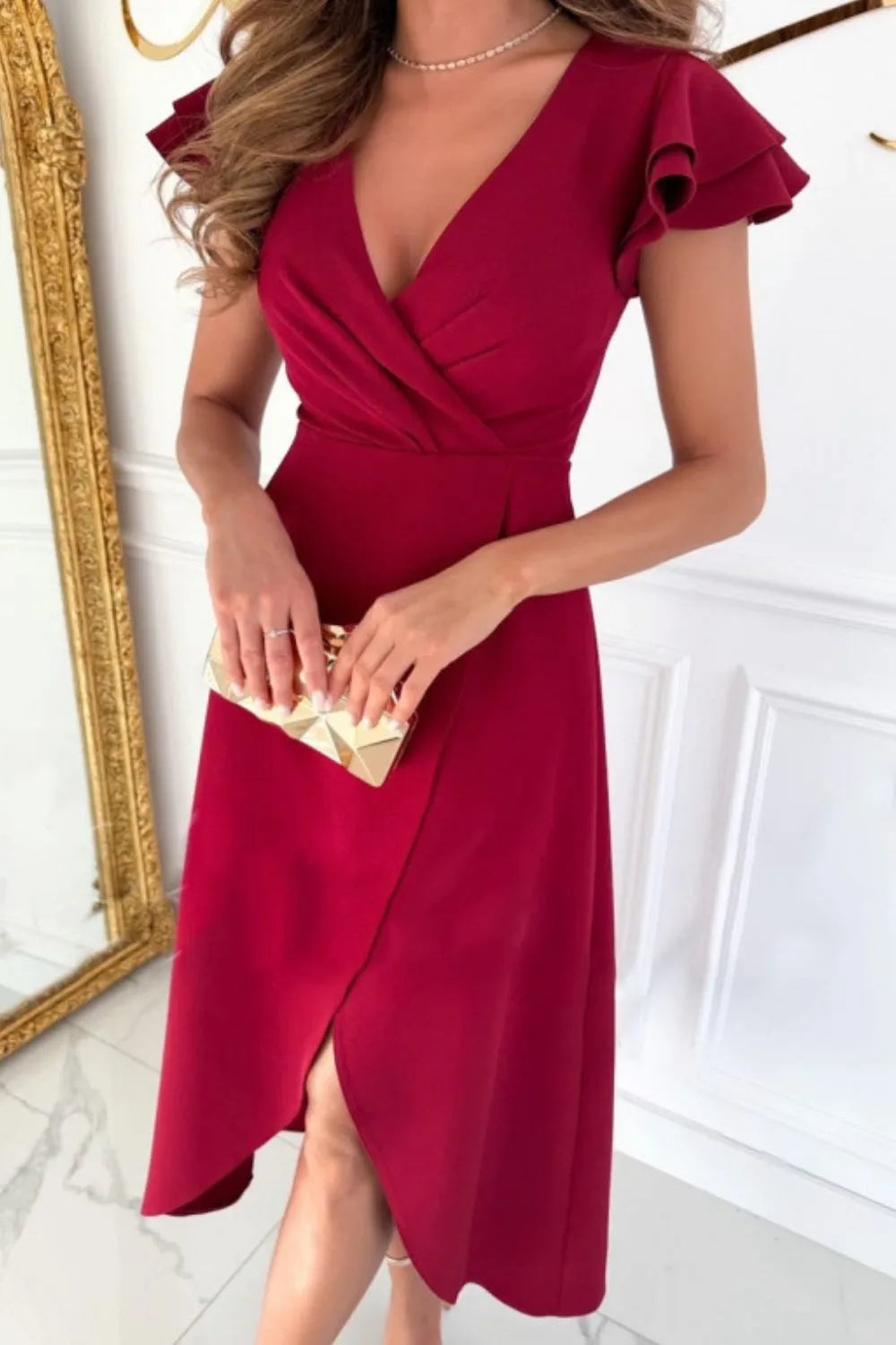 John Leon, Surplice Ruffled Cap Sleeve Dress