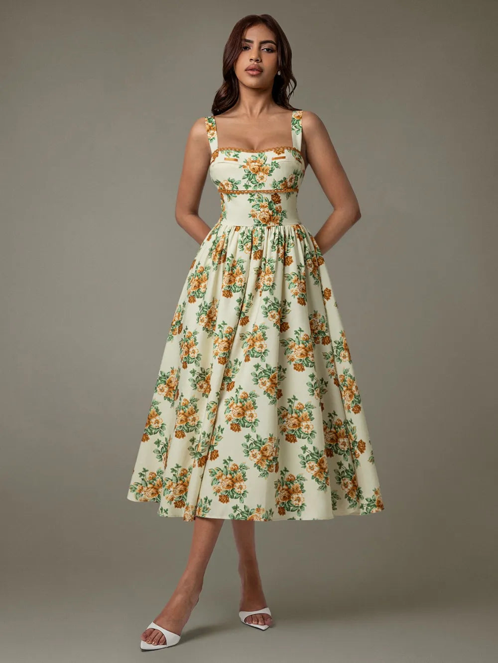 John Leon, Floral Sleeveless Midi Dress