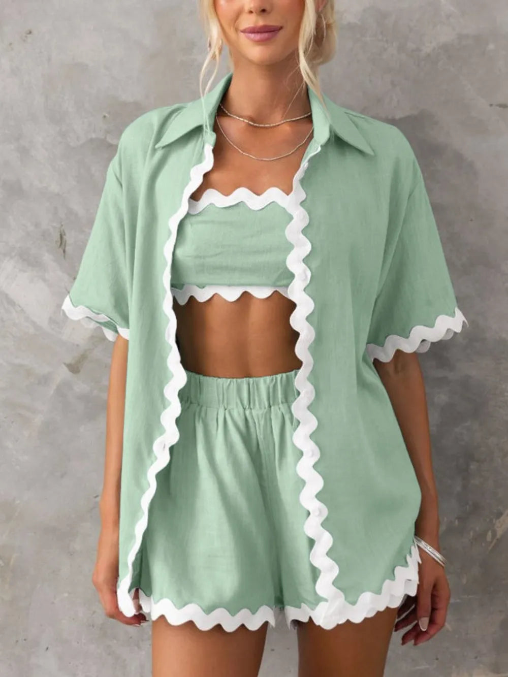 John Leon, Trim Half Sleeve Top and Shorts Set