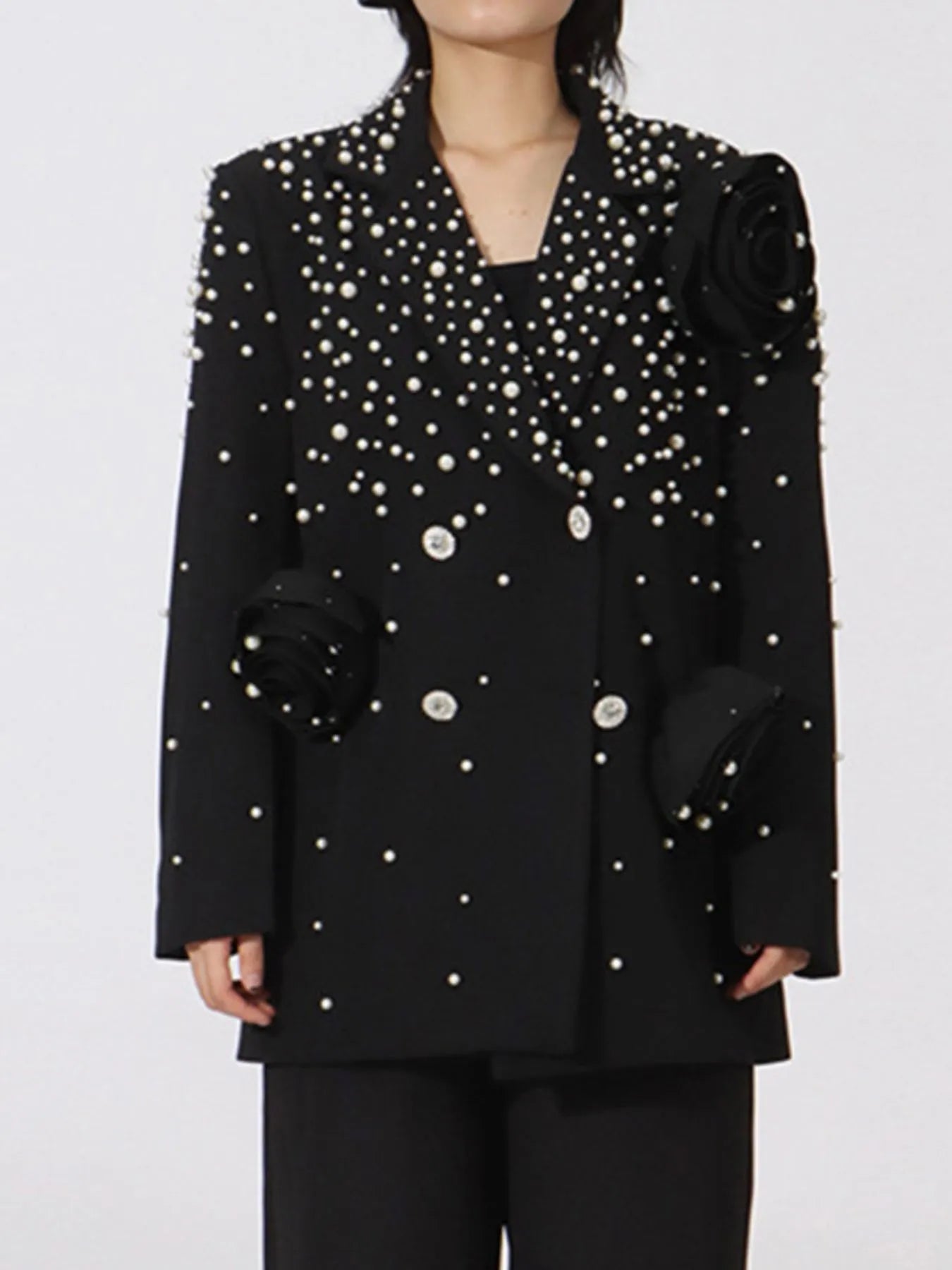 John Leon, Pearl Embellished Double-Breasted Blazer