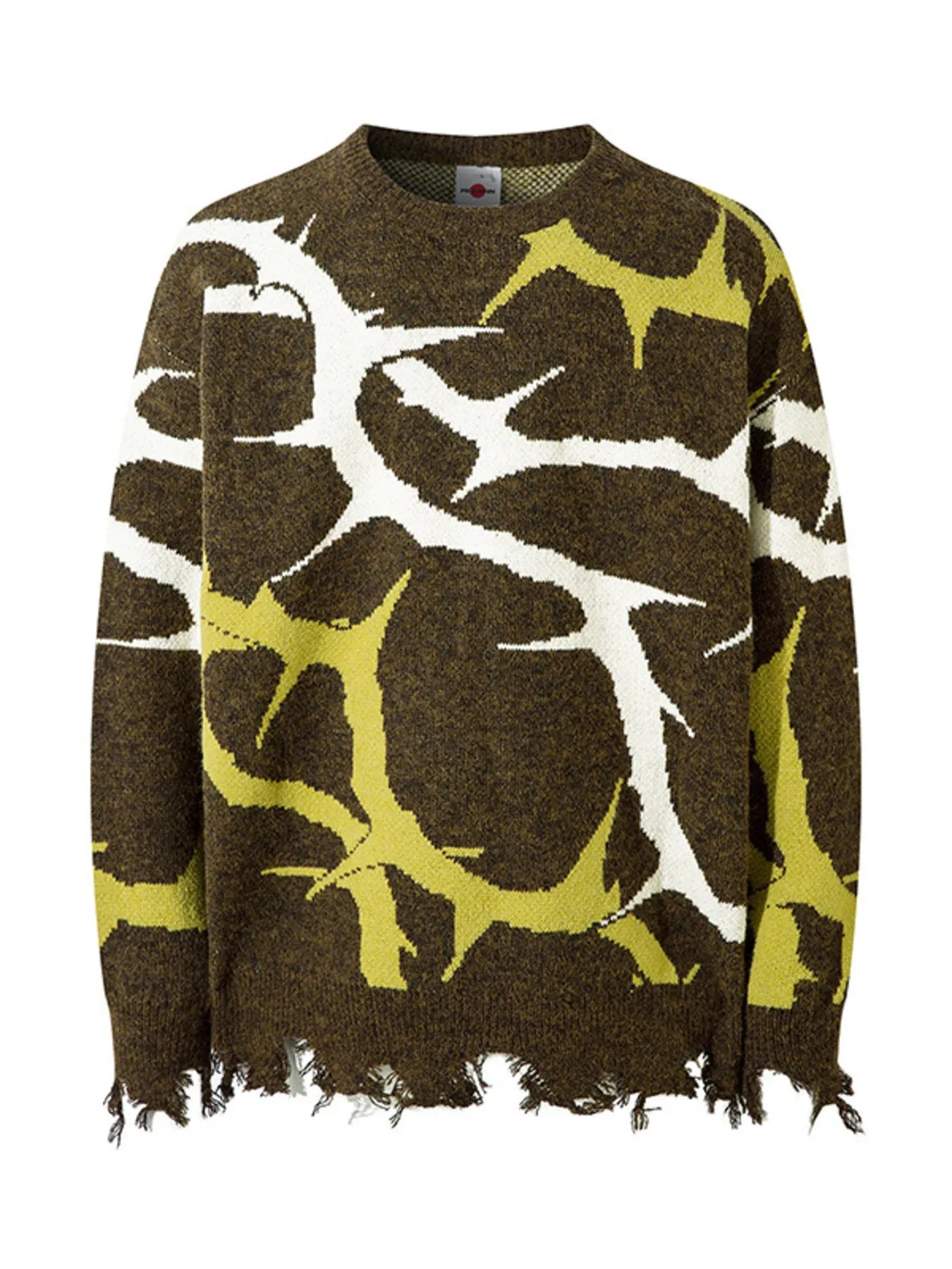 John Leon, Abstract Pattern Distressed Hem Sweater