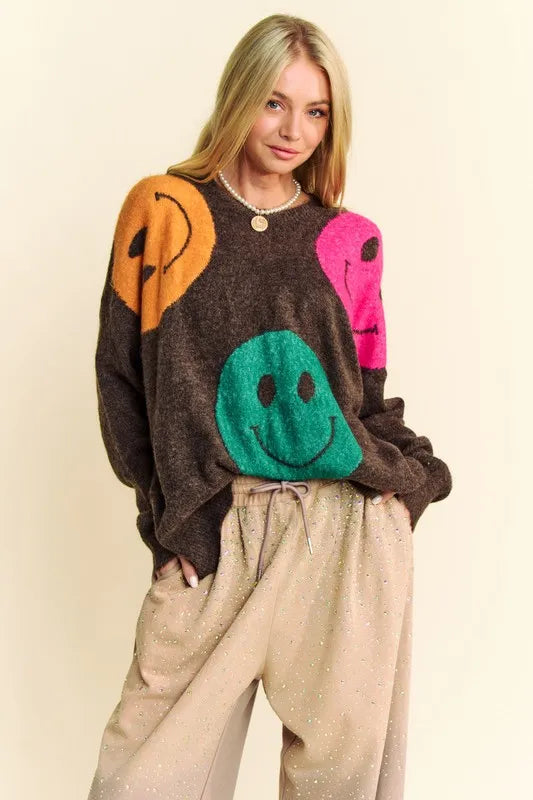 John Leon, Contrast Smile Round Neck Oversize Sweater