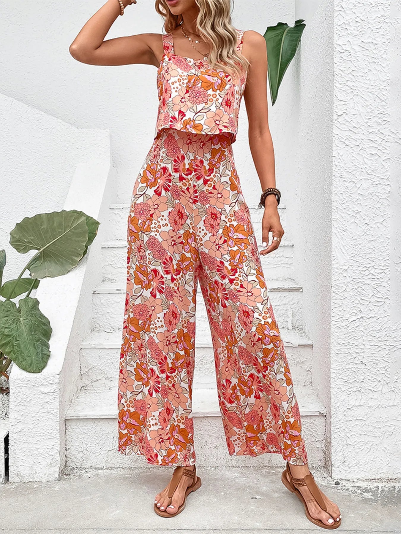John Leon, Floral Sleeveless Wide Leg Jumpsuit